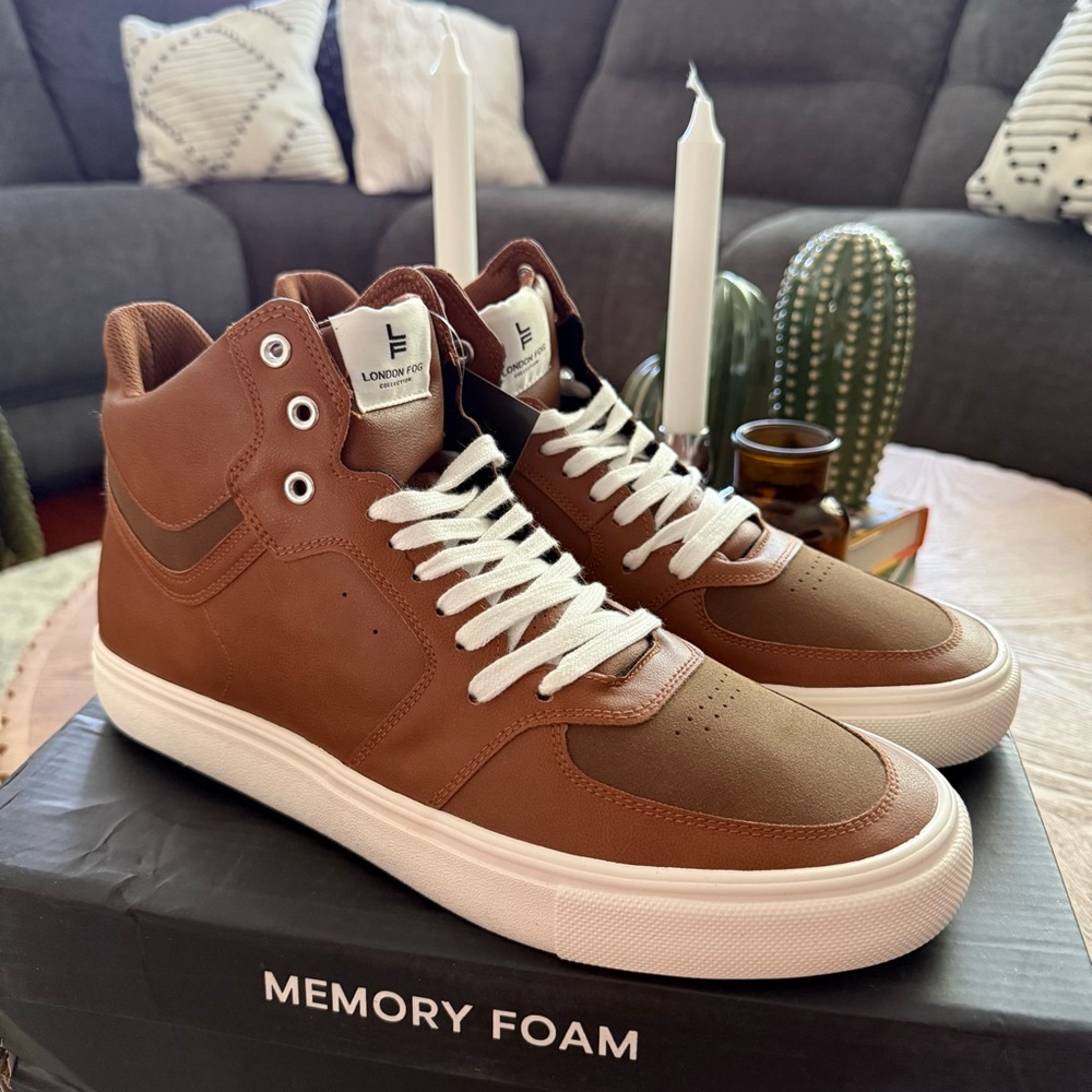 London Fog Brown and White Sneakers with Memory Foam